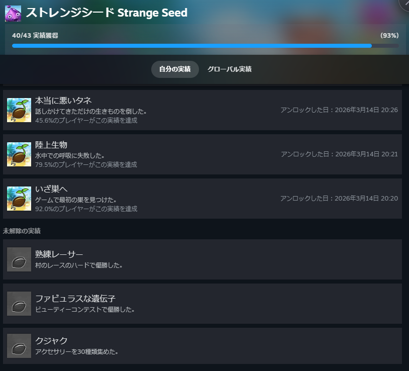 Strange Seed実績40/43